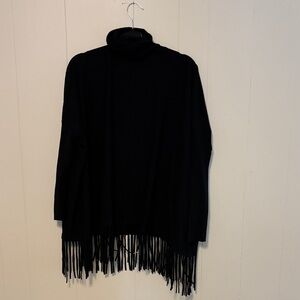 Cyrus Black Turtleneck Sweater with Fringe